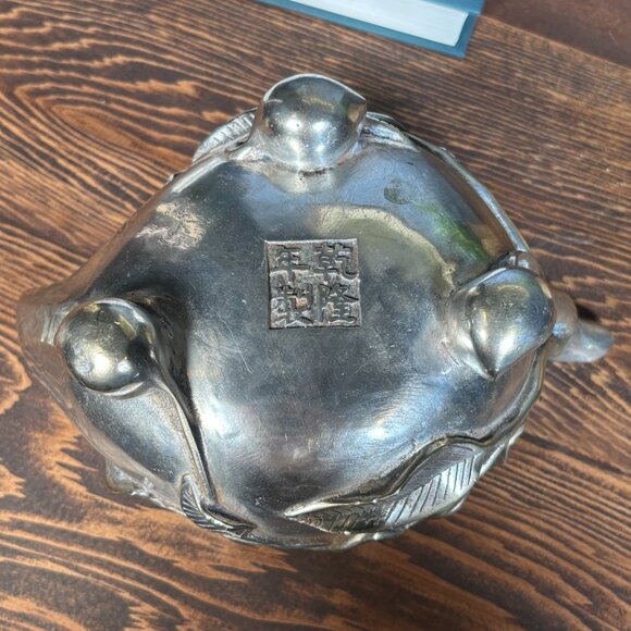 Vintage Chinese Peach Form Incense Burner with Qianlong Mark Tripod Censer - Picture 11 of 17